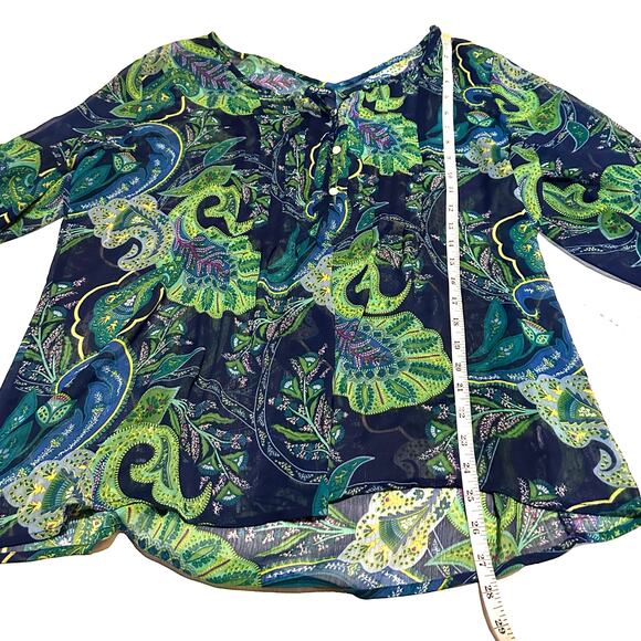 Old Navy Semi Sheer Blue Green Paisley Print Flowy Top Blouse Women's S Small - Picture 7 of 8